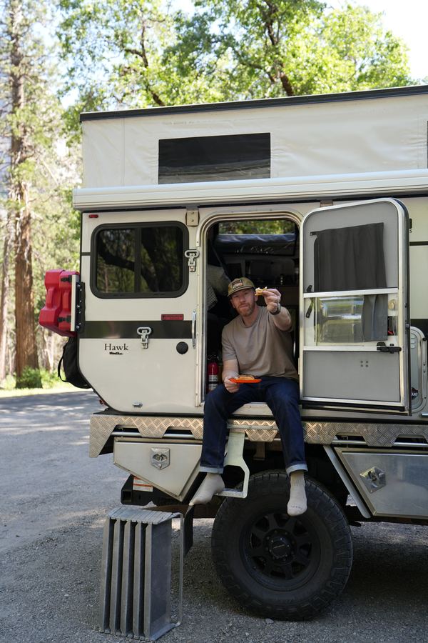 Dave's camper van parked on the road for a 4th of July trip