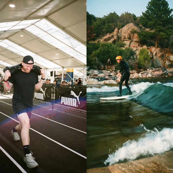 Derek river surfing on a weekday and Dave finishing a Hyrox race